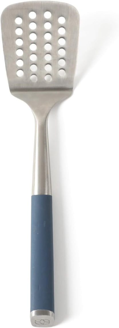 Prime Slotted Turner, Kitchen Flipping Spatula, Slotted Spatula with Silicone Head and Stainless Steel Handle, Heat Resistant Nonstick Cookware for Flipping and Draining (Navy Blue)