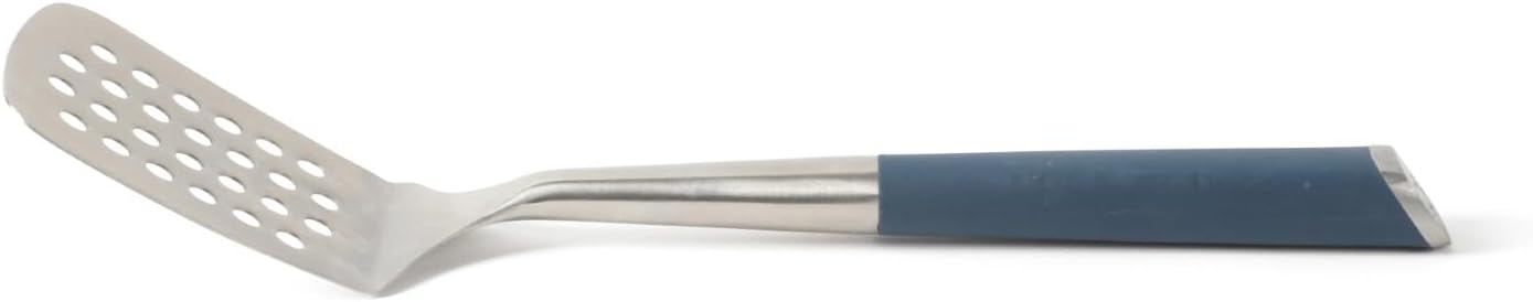 Prime Slotted Turner, Kitchen Flipping Spatula, Slotted Spatula with Silicone Head and Stainless Steel Handle, Heat Resistant Nonstick Cookware for Flipping and Draining (Navy Blue)