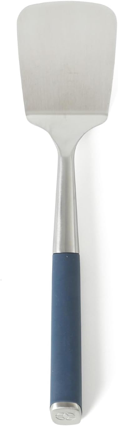 Prime Slotted Turner, Kitchen Flipping Spatula, Slotted Spatula with Silicone Head and Stainless Steel Handle, Heat Resistant Nonstick Cookware for Flipping and Draining (Navy Blue)