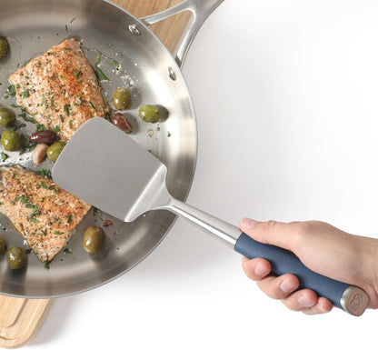 Prime Slotted Turner, Kitchen Flipping Spatula, Slotted Spatula with Silicone Head and Stainless Steel Handle, Heat Resistant Nonstick Cookware for Flipping and Draining (Navy Blue)
