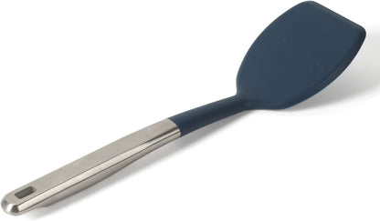 Prime Slotted Turner, Kitchen Flipping Spatula, Slotted Spatula with Silicone Head and Stainless Steel Handle, Heat Resistant Nonstick Cookware for Flipping and Draining (Navy Blue)