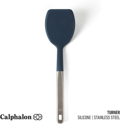 Prime Slotted Turner, Kitchen Flipping Spatula, Slotted Spatula with Silicone Head and Stainless Steel Handle, Heat Resistant Nonstick Cookware for Flipping and Draining (Navy Blue)