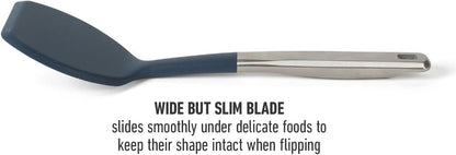 Prime Slotted Turner, Kitchen Flipping Spatula, Slotted Spatula with Silicone Head and Stainless Steel Handle, Heat Resistant Nonstick Cookware for Flipping and Draining (Navy Blue)