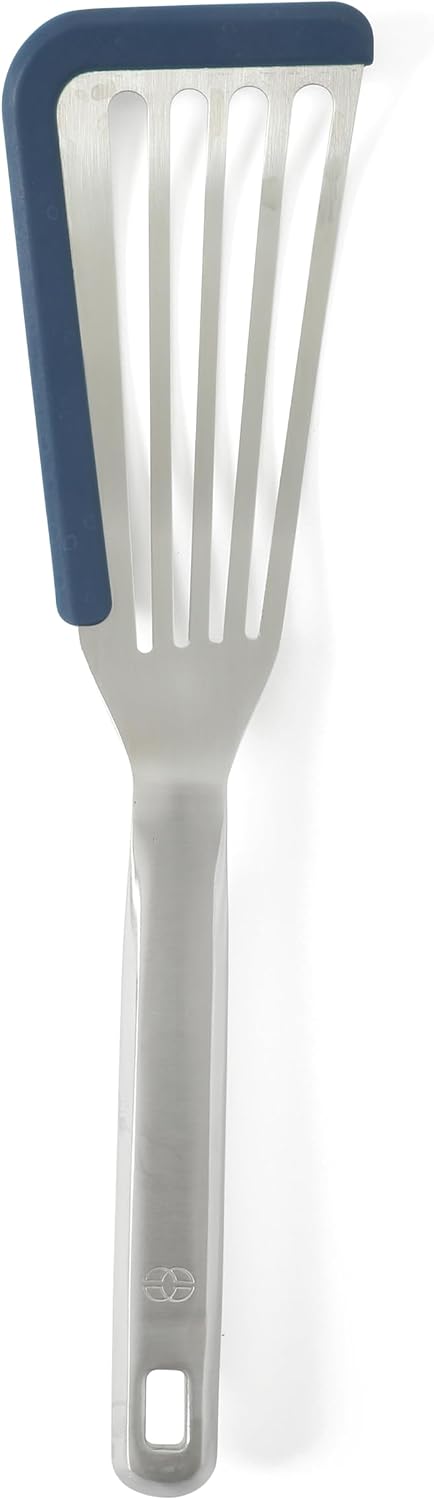 Prime Slotted Turner, Kitchen Flipping Spatula, Slotted Spatula with Silicone Head and Stainless Steel Handle, Heat Resistant Nonstick Cookware for Flipping and Draining (Navy Blue)