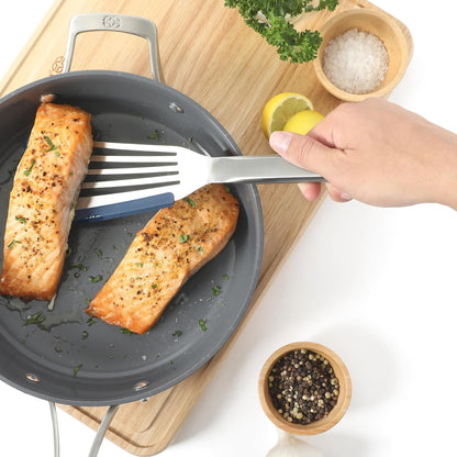 Prime Slotted Turner, Kitchen Flipping Spatula, Slotted Spatula with Silicone Head and Stainless Steel Handle, Heat Resistant Nonstick Cookware for Flipping and Draining (Navy Blue)
