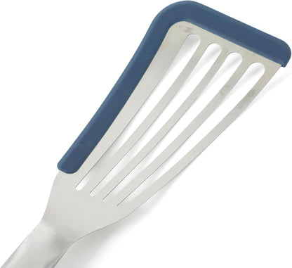 Prime Slotted Turner, Kitchen Flipping Spatula, Slotted Spatula with Silicone Head and Stainless Steel Handle, Heat Resistant Nonstick Cookware for Flipping and Draining (Navy Blue)