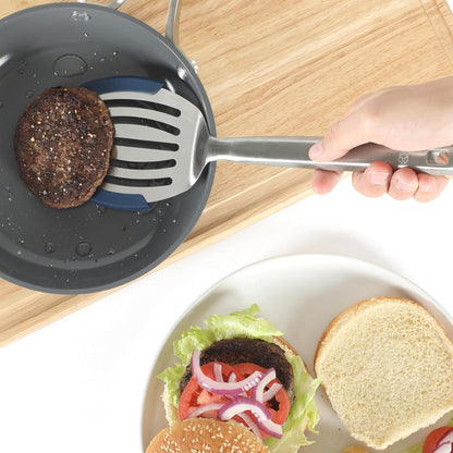 Prime Slotted Turner, Kitchen Flipping Spatula, Slotted Spatula with Silicone Head and Stainless Steel Handle, Heat Resistant Nonstick Cookware for Flipping and Draining (Navy Blue)