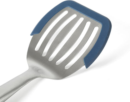 Prime Slotted Turner, Kitchen Flipping Spatula, Slotted Spatula with Silicone Head and Stainless Steel Handle, Heat Resistant Nonstick Cookware for Flipping and Draining (Navy Blue)