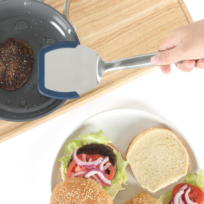 Prime Slotted Turner, Kitchen Flipping Spatula, Slotted Spatula with Silicone Head and Stainless Steel Handle, Heat Resistant Nonstick Cookware for Flipping and Draining (Navy Blue)