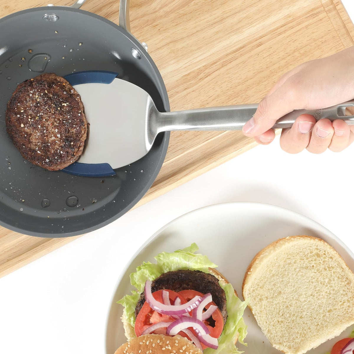 Prime Slotted Turner, Kitchen Flipping Spatula, Slotted Spatula with Silicone Head and Stainless Steel Handle, Heat Resistant Nonstick Cookware for Flipping and Draining (Navy Blue)