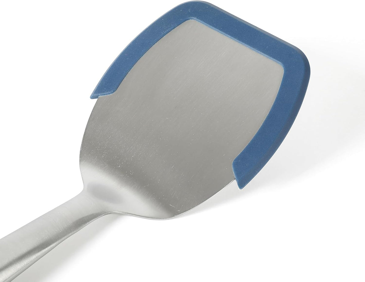 Prime Slotted Turner, Kitchen Flipping Spatula, Slotted Spatula with Silicone Head and Stainless Steel Handle, Heat Resistant Nonstick Cookware for Flipping and Draining (Navy Blue)