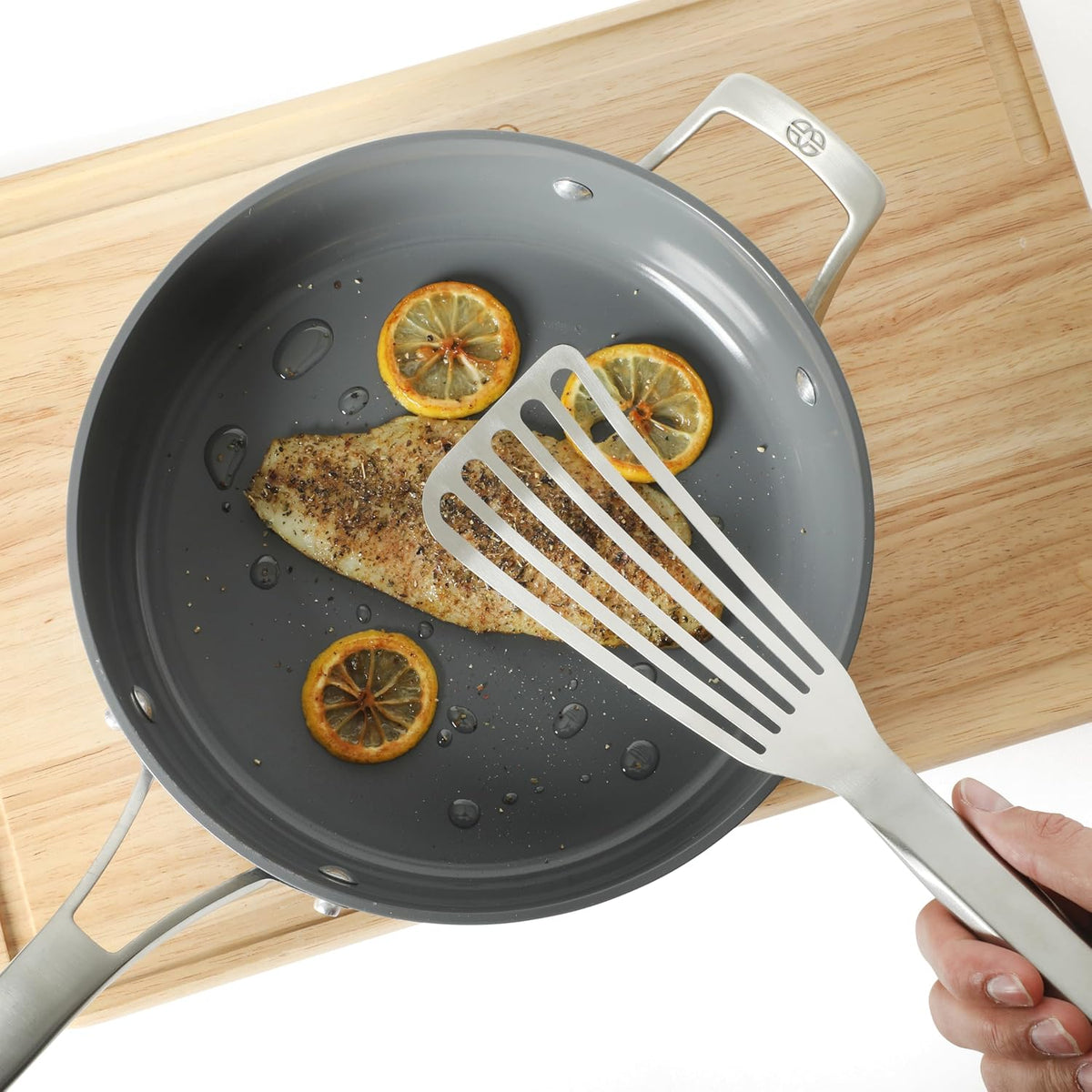 Prime Slotted Turner, Kitchen Flipping Spatula, Slotted Spatula with Silicone Head and Stainless Steel Handle, Heat Resistant Nonstick Cookware for Flipping and Draining (Navy Blue)