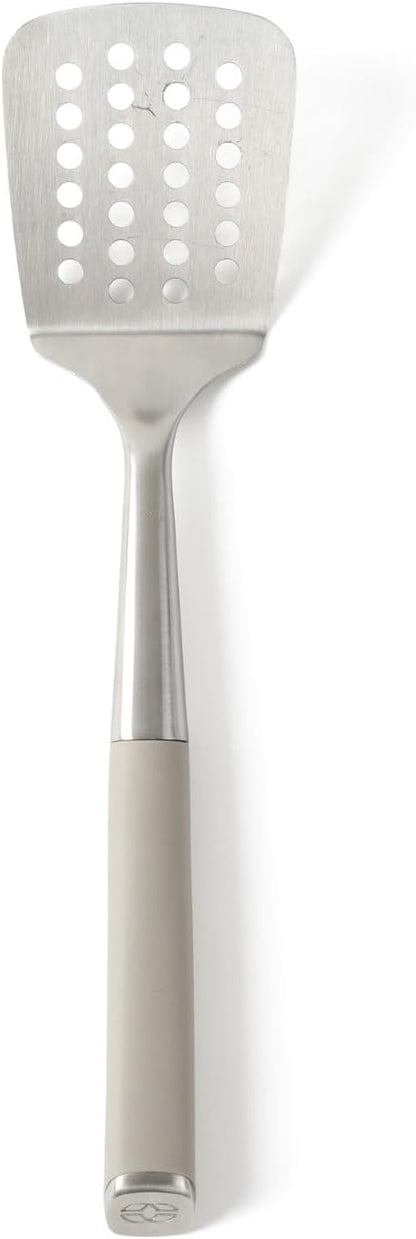 Prime Slotted Turner, Kitchen Flipping Spatula, Slotted Spatula with Silicone Head and Stainless Steel Handle, Heat Resistant Nonstick Cookware for Flipping and Draining (Navy Blue)