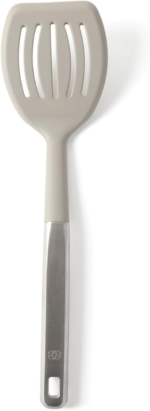Prime Slotted Turner, Kitchen Flipping Spatula, Slotted Spatula with Silicone Head and Stainless Steel Handle, Heat Resistant Nonstick Cookware for Flipping and Draining (Navy Blue)