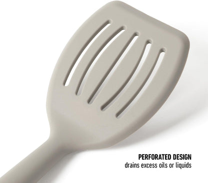 Prime Slotted Turner, Kitchen Flipping Spatula, Slotted Spatula with Silicone Head and Stainless Steel Handle, Heat Resistant Nonstick Cookware for Flipping and Draining (Navy Blue)