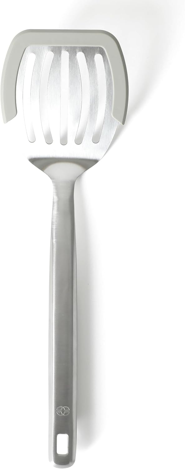 Prime Slotted Turner, Kitchen Flipping Spatula, Slotted Spatula with Silicone Head and Stainless Steel Handle, Heat Resistant Nonstick Cookware for Flipping and Draining (Navy Blue)