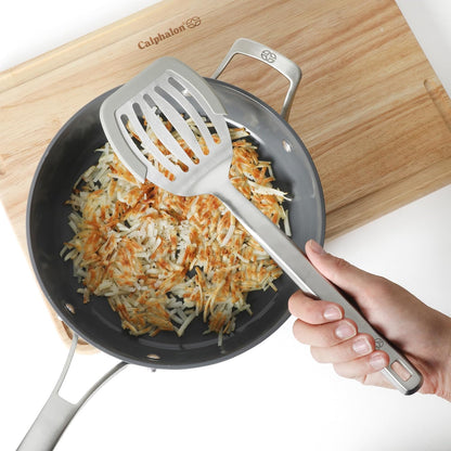 Prime Slotted Turner, Kitchen Flipping Spatula, Slotted Spatula with Silicone Head and Stainless Steel Handle, Heat Resistant Nonstick Cookware for Flipping and Draining (Navy Blue)