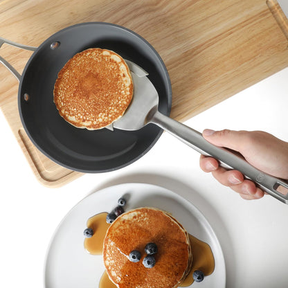 Prime Slotted Turner, Kitchen Flipping Spatula, Slotted Spatula with Silicone Head and Stainless Steel Handle, Heat Resistant Nonstick Cookware for Flipping and Draining (Navy Blue)
