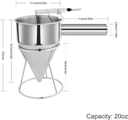EgieMr Stainless Steel Pancake Batter Dispenser Funnels with Stand Great for Cupcakes, Takoyaki or Any Baked Goods