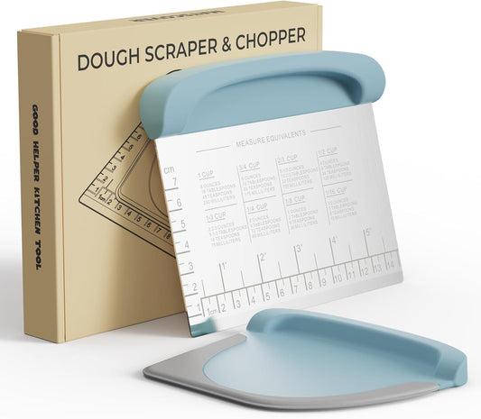 Bench Scraper Dough Scraper Bowl Pastry Scraper for Bread Cake Pizza | Kitchen Scraper, Dishwasher Safety, Stainless Steel Silicone Kit, Food Scraper, with Grip Handles & Measuring Scale, Blue