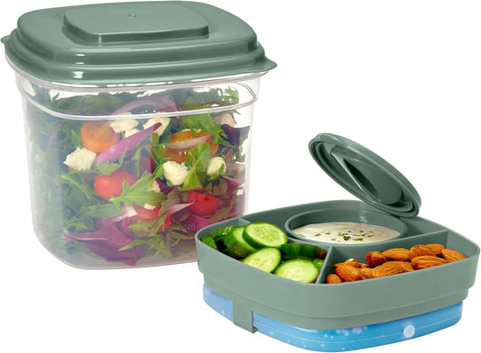 Rachael Ray Salad Container For Lunch, Salad Lunch Container For Adults, Salad Bowl Kit With Compartments For Salad Dressing & Toppings, Includes Ice Pack