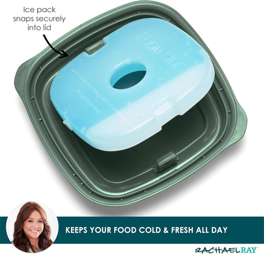 Rachael Ray Salad Container For Lunch, Salad Lunch Container For Adults, Salad Bowl Kit With Compartments For Salad Dressing & Toppings, Includes Ice Pack