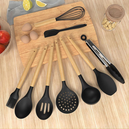Silicone Cooking Utensils Kitchen Utensil Set - 446°F Heat Resistant Silicone Kitchen Utensils Set, Spatula,Turner Tongs, Spoon, Whisk,Kitchen Gadgets for Nonstick Cookware, BPA Free (Gray)