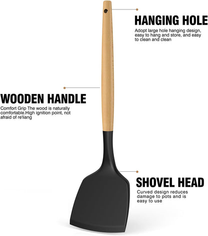 Silicone Cooking Utensils Kitchen Utensil Set - 446°F Heat Resistant Silicone Kitchen Utensils Set, Spatula,Turner Tongs, Spoon, Whisk,Kitchen Gadgets for Nonstick Cookware, BPA Free (Gray)