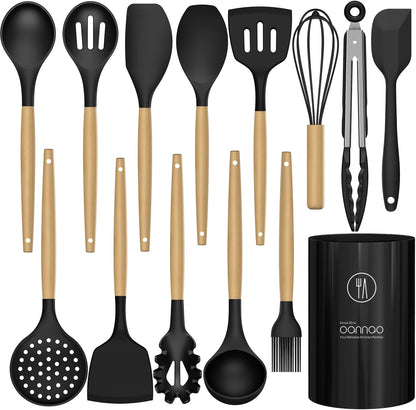 Silicone Cooking Utensils Kitchen Utensil Set - 446°F Heat Resistant Silicone Kitchen Utensils Set, Spatula,Turner Tongs, Spoon, Whisk,Kitchen Gadgets for Nonstick Cookware, BPA Free (Gray)