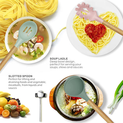 Silicone Cooking Utensils Kitchen Utensil Set - 446°F Heat Resistant Silicone Kitchen Utensils Set, Spatula,Turner Tongs, Spoon, Whisk,Kitchen Gadgets for Nonstick Cookware, BPA Free (Gray)