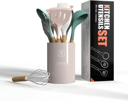Silicone Cooking Utensils Kitchen Utensil Set - 446°F Heat Resistant Silicone Kitchen Utensils Set, Spatula,Turner Tongs, Spoon, Whisk,Kitchen Gadgets for Nonstick Cookware, BPA Free (Gray)