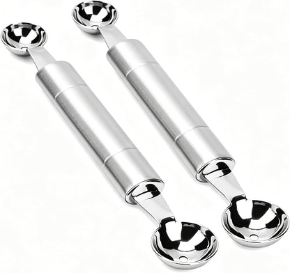 2 Pcs Double Ended Headed Fruit Icecream Ball Spoon Melon Baller Parisienne Scoop Smooth Round Melon Balls Melon Scoop for Watermelon/Ice 30mm Melon Ballers