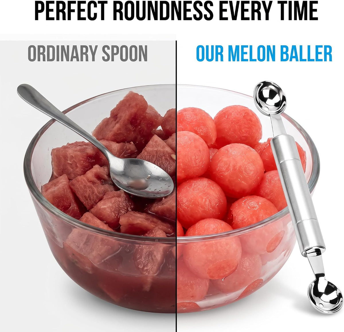 2 Pcs Double Ended Headed Fruit Icecream Ball Spoon Melon Baller Parisienne Scoop Smooth Round Melon Balls Melon Scoop for Watermelon/Ice 30mm Melon Ballers