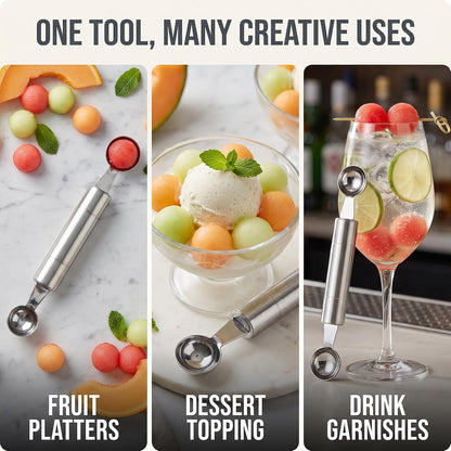 2 Pcs Double Ended Headed Fruit Icecream Ball Spoon Melon Baller Parisienne Scoop Smooth Round Melon Balls Melon Scoop for Watermelon/Ice 30mm Melon Ballers