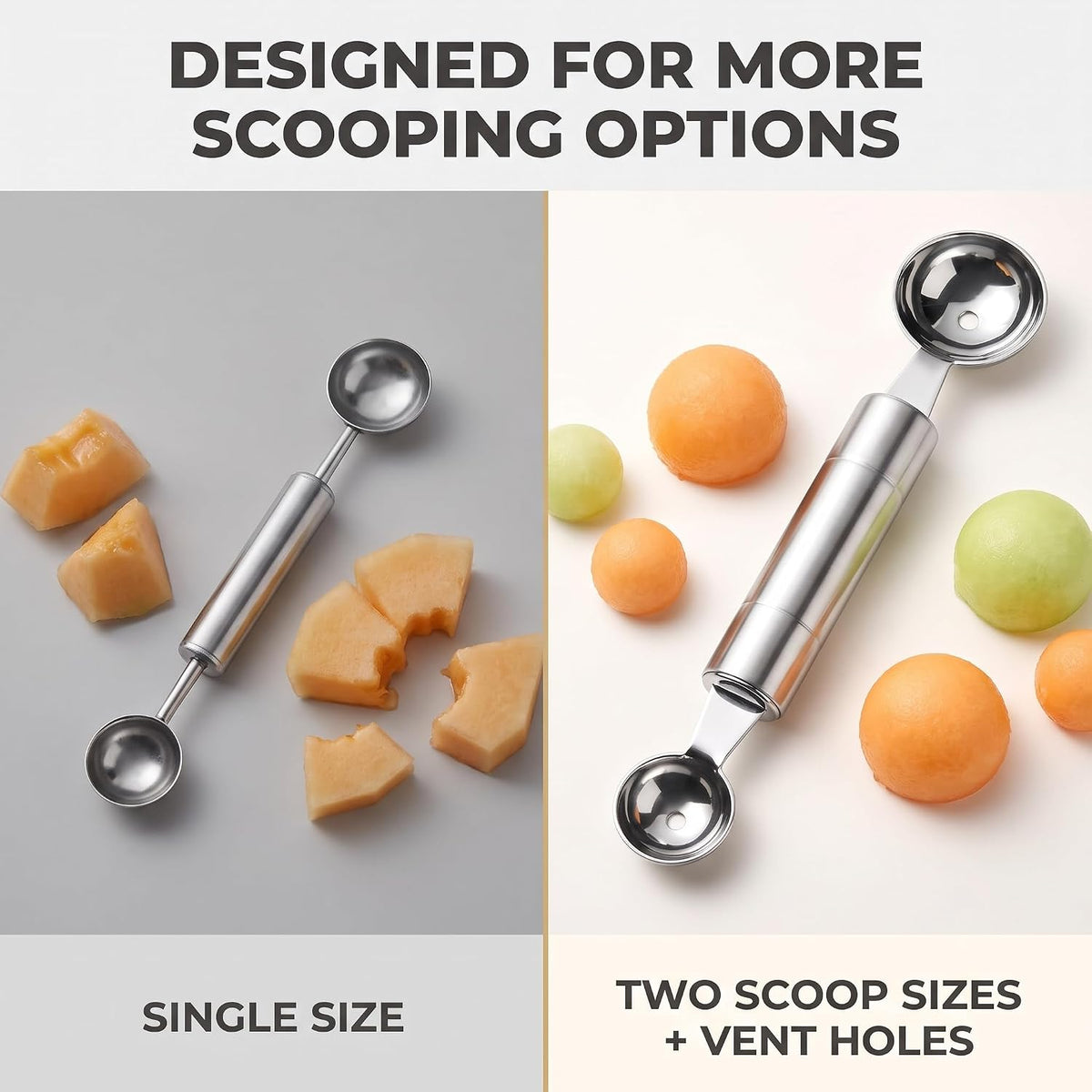 2 Pcs Double Ended Headed Fruit Icecream Ball Spoon Melon Baller Parisienne Scoop Smooth Round Melon Balls Melon Scoop for Watermelon/Ice 30mm Melon Ballers
