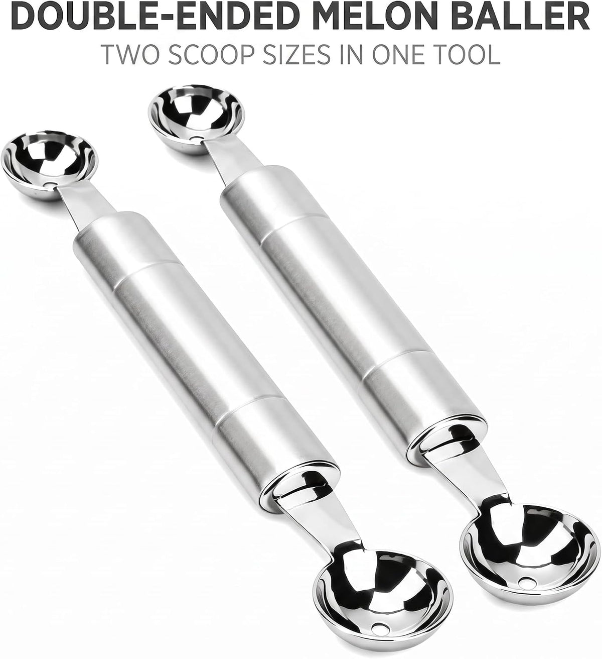 2 Pcs Double Ended Headed Fruit Icecream Ball Spoon Melon Baller Parisienne Scoop Smooth Round Melon Balls Melon Scoop for Watermelon/Ice 30mm Melon Ballers