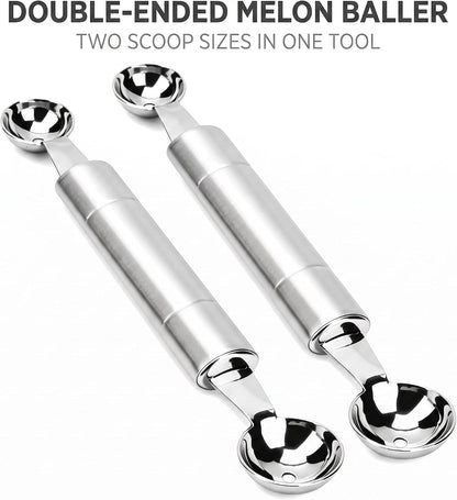 2 Pcs Double Ended Headed Fruit Icecream Ball Spoon Melon Baller Parisienne Scoop Smooth Round Melon Balls Melon Scoop for Watermelon/Ice 30mm Melon Ballers