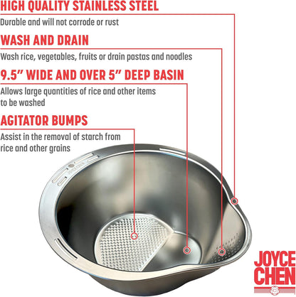 Stainless Steel Rice Strainer Bowl Rice Washer Colander