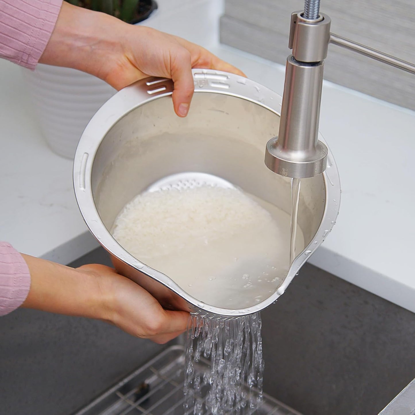 Stainless Steel Rice Strainer Bowl Rice Washer Colander
