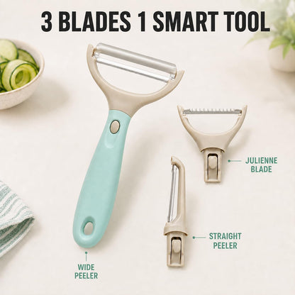 3 Piece Peeler Set - Stainless Steel Trio Vegetable and Fruit Peeler - Interchangeable Multifunctional Cutter Slicer - Julienne Cut, Shredder, Peelers - Home Kitchen Gadgets