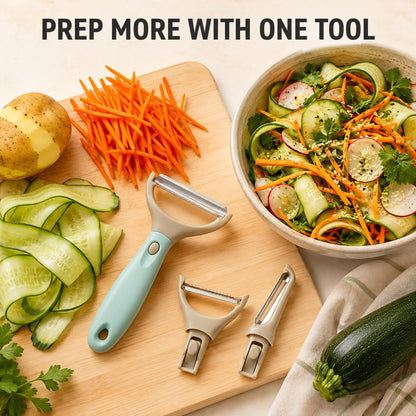 3 Piece Peeler Set - Stainless Steel Trio Vegetable and Fruit Peeler - Interchangeable Multifunctional Cutter Slicer - Julienne Cut, Shredder, Peelers - Home Kitchen Gadgets