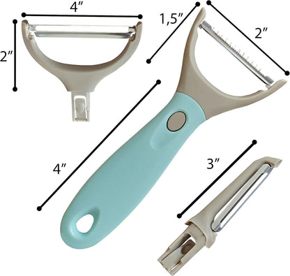 3 Piece Peeler Set - Stainless Steel Trio Vegetable and Fruit Peeler - Interchangeable Multifunctional Cutter Slicer - Julienne Cut, Shredder, Peelers - Home Kitchen Gadgets