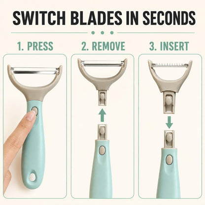 3 Piece Peeler Set - Stainless Steel Trio Vegetable and Fruit Peeler - Interchangeable Multifunctional Cutter Slicer - Julienne Cut, Shredder, Peelers - Home Kitchen Gadgets