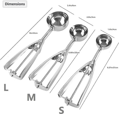 Ice Cream Scoop, 3Pcs Cookie Scoop Set, Stainless Steel Ice Cream Scooper with Trigger Release, Large/Medium/Small Cookie Scooper for Baking, Cookie Scoops for Baking Set of 3 (3pcs/set)