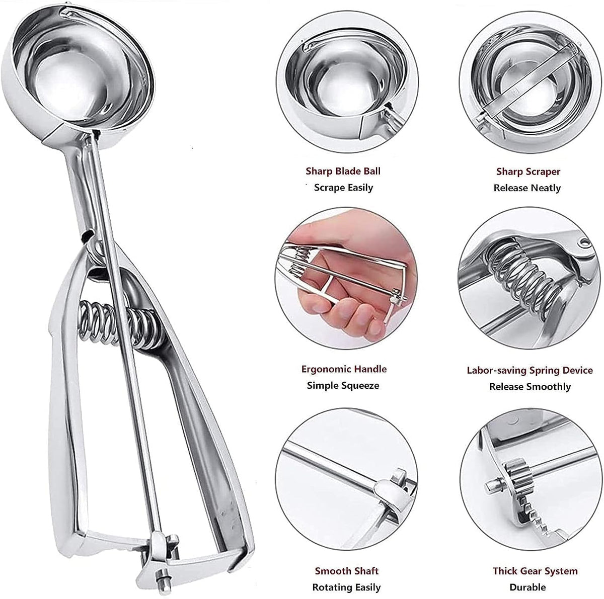 Ice Cream Scoop, 3Pcs Cookie Scoop Set, Stainless Steel Ice Cream Scooper with Trigger Release, Large/Medium/Small Cookie Scooper for Baking, Cookie Scoops for Baking Set of 3 (3pcs/set)
