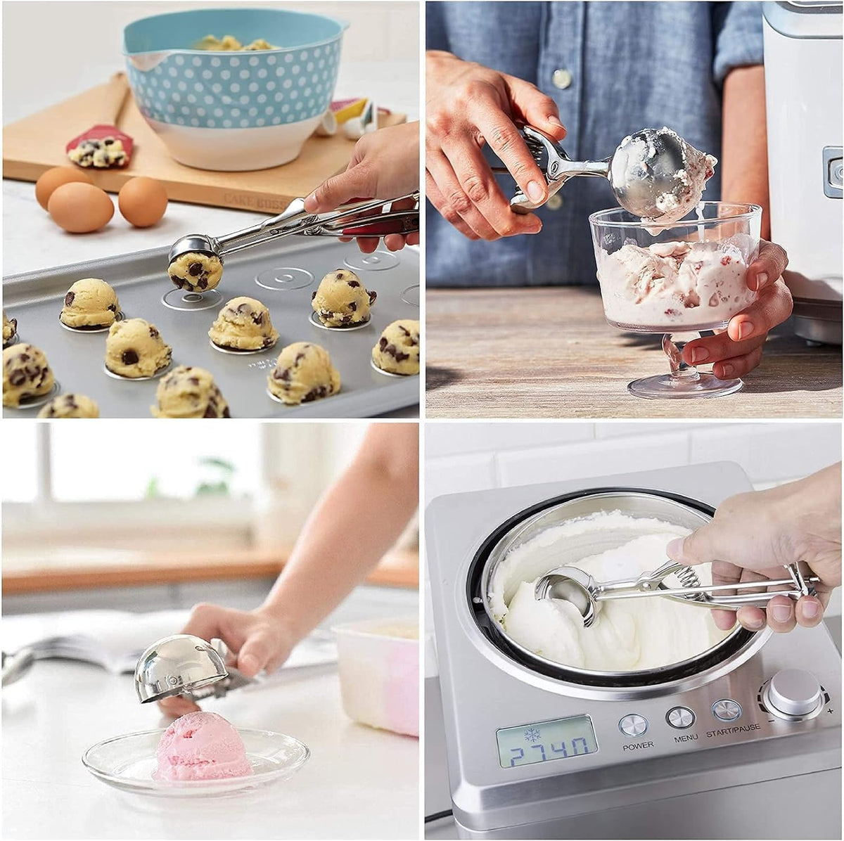 Ice Cream Scoop, 3Pcs Cookie Scoop Set, Stainless Steel Ice Cream Scooper with Trigger Release, Large/Medium/Small Cookie Scooper for Baking, Cookie Scoops for Baking Set of 3 (3pcs/set)