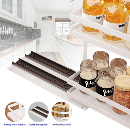 2 Pack Pull Out Spice Rack Organizer for Cabinet, 2 Tier Metal Slide Out Seasoning Organizer and Storage Heavy Duty Vertical Spice Rack Shelf Pullout for Kitchen Cabinets No Drilling (Black)