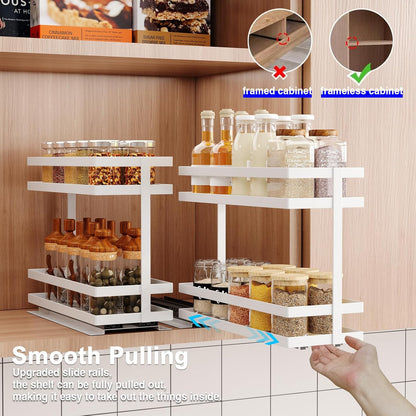 2 Pack Pull Out Spice Rack Organizer for Cabinet, 2 Tier Metal Slide Out Seasoning Organizer and Storage Heavy Duty Vertical Spice Rack Shelf Pullout for Kitchen Cabinets No Drilling (Black)