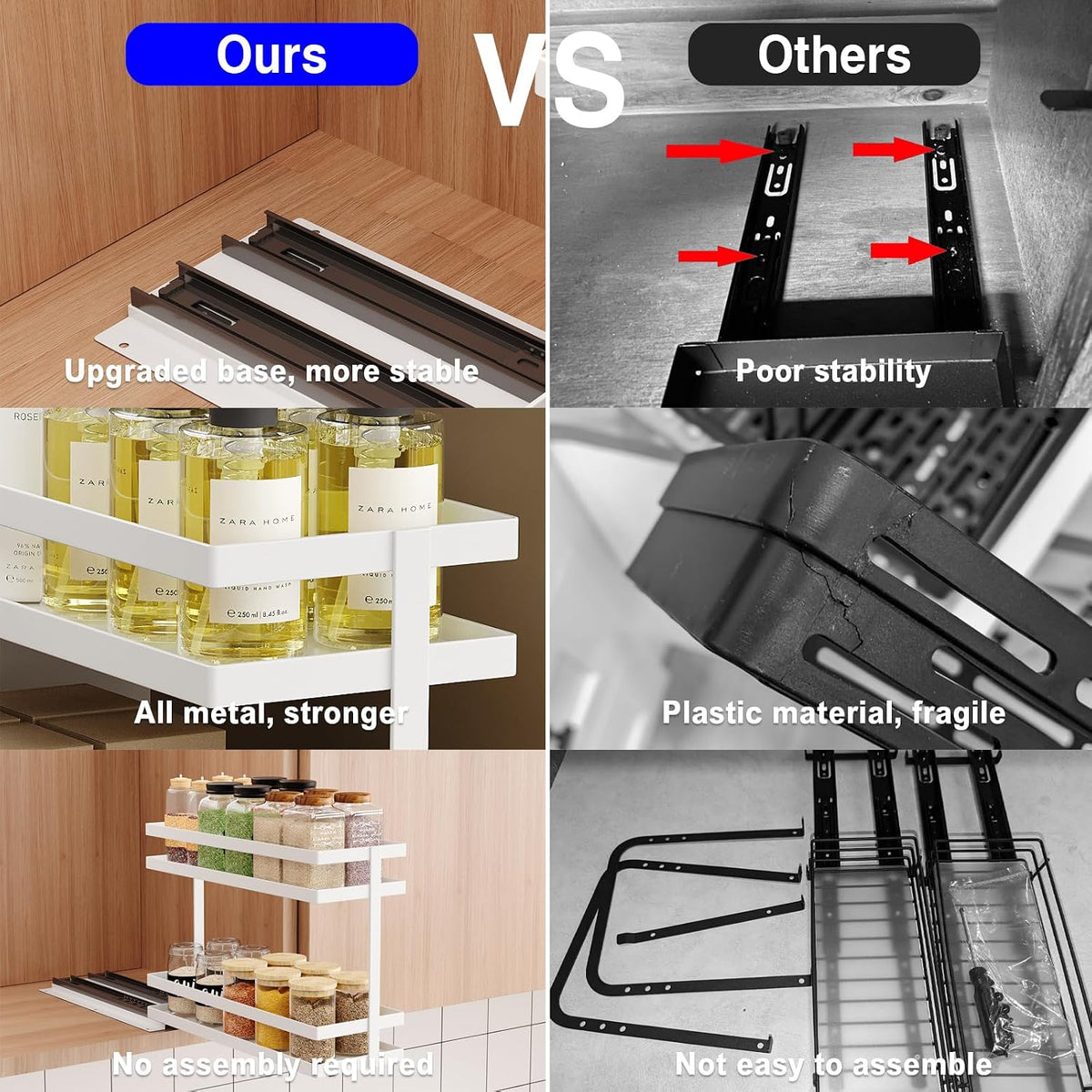 2 Pack Pull Out Spice Rack Organizer for Cabinet, 2 Tier Metal Slide Out Seasoning Organizer and Storage Heavy Duty Vertical Spice Rack Shelf Pullout for Kitchen Cabinets No Drilling (Black)