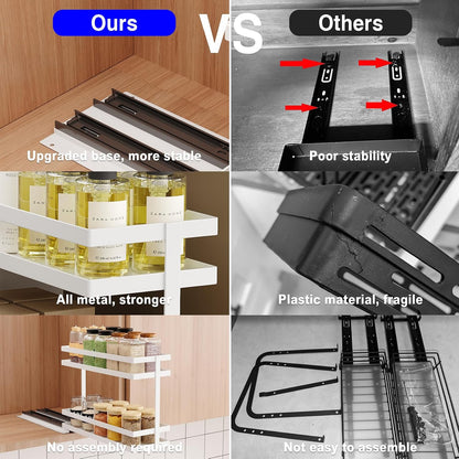 2 Pack Pull Out Spice Rack Organizer for Cabinet, 2 Tier Metal Slide Out Seasoning Organizer and Storage Heavy Duty Vertical Spice Rack Shelf Pullout for Kitchen Cabinets No Drilling (Black)
